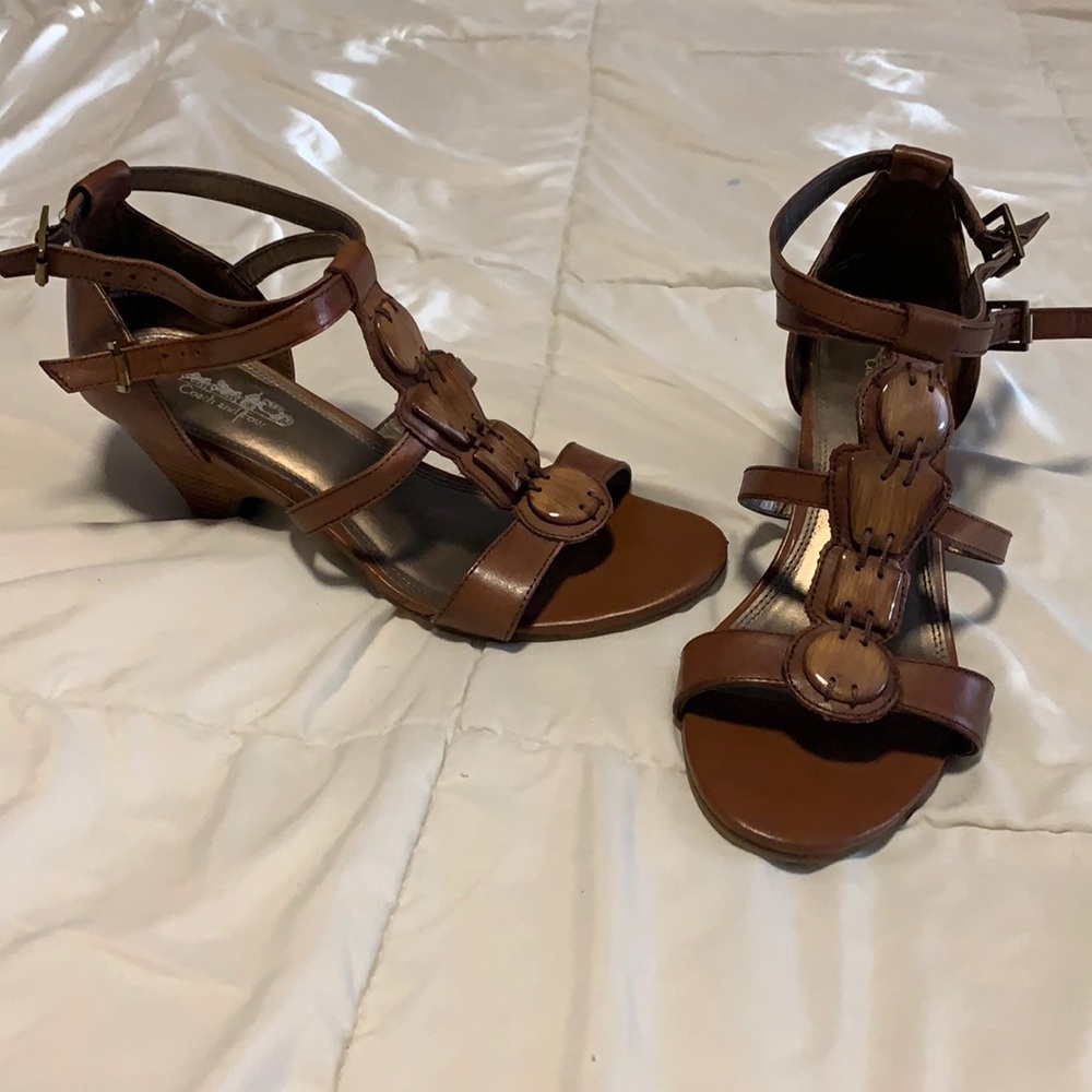 Coach brown leather heeled sandals size 8